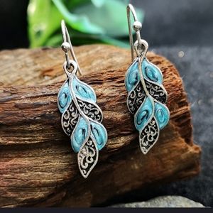 Artisan Silver and Blue Leaf Earrings